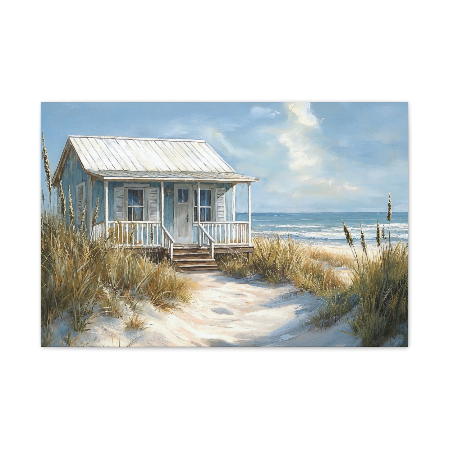 Charming Beach Cottage Canvas Art Print - Coastal Wall Decor