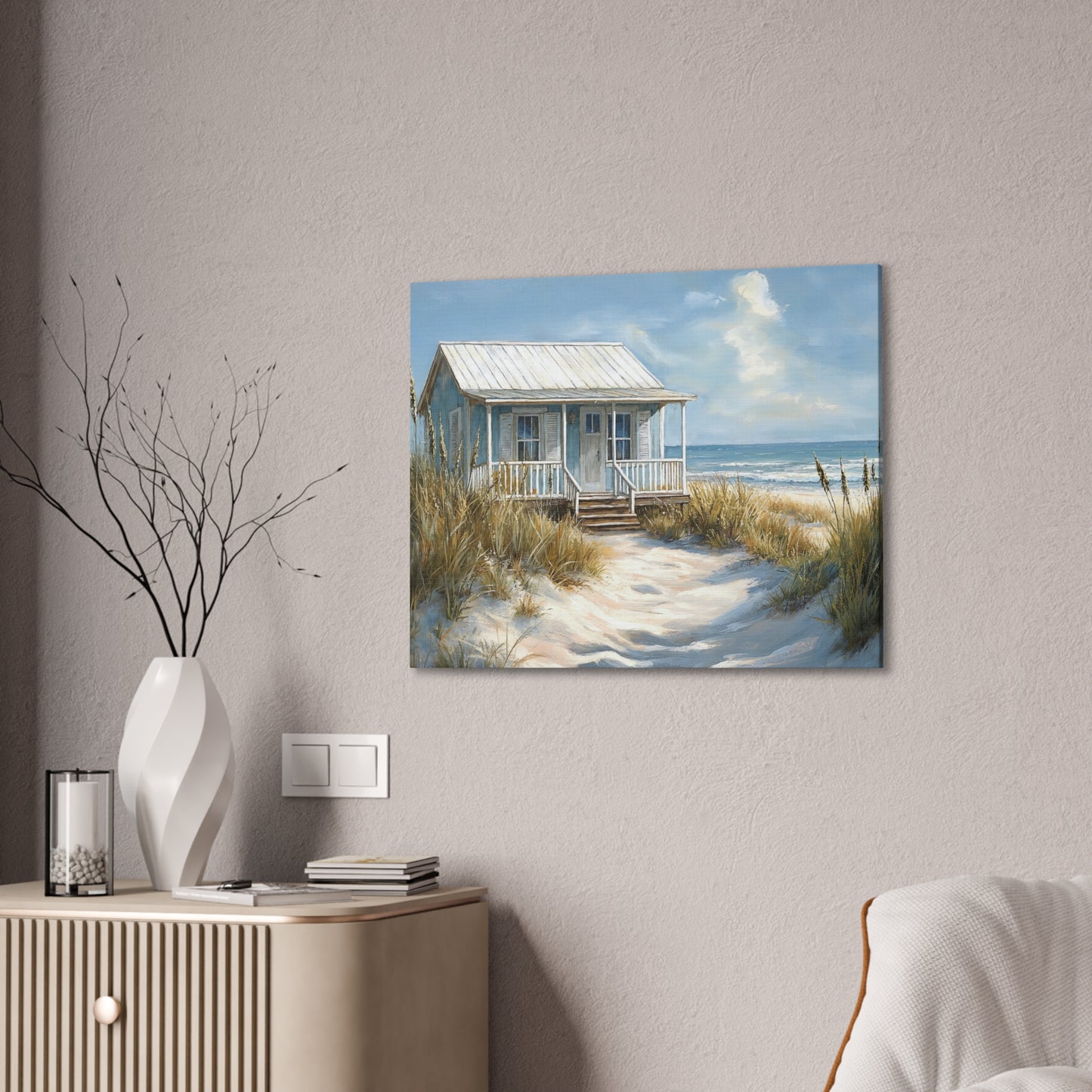 Charming Beach Cottage Canvas Art Print - Coastal Wall Decor