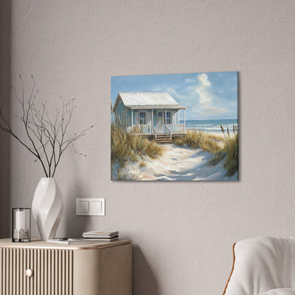 Charming Beach Cottage Canvas Art Print - Coastal Wall Decor