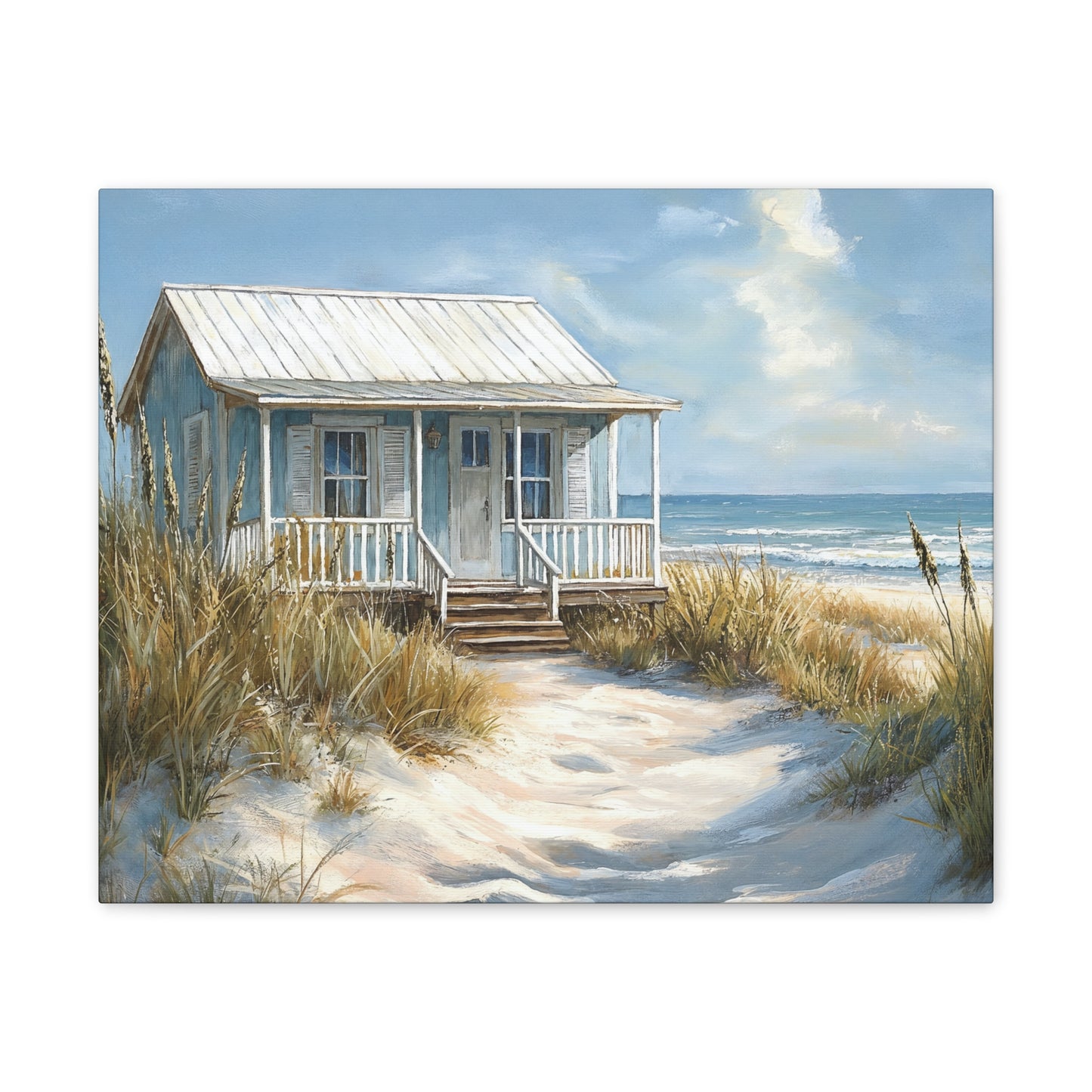 Charming Beach Cottage Canvas Art Print - Coastal Wall Decor