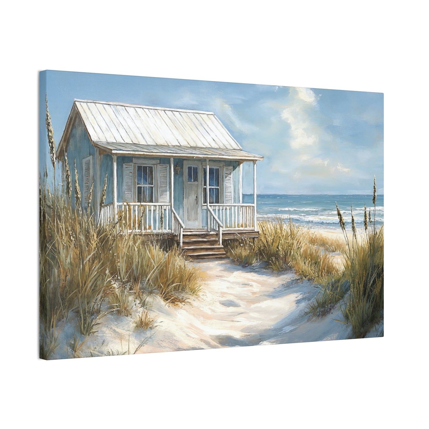 Charming Beach Cottage Canvas Art Print - Coastal Wall Decor