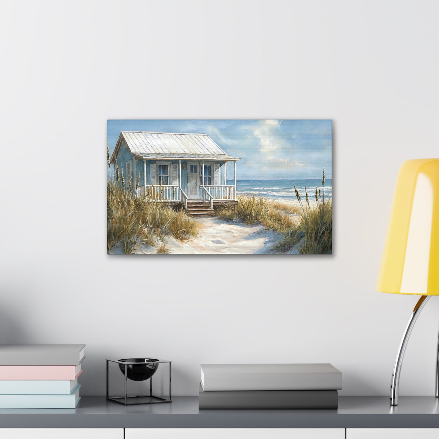 Charming Beach Cottage Canvas Art Print - Coastal Wall Decor