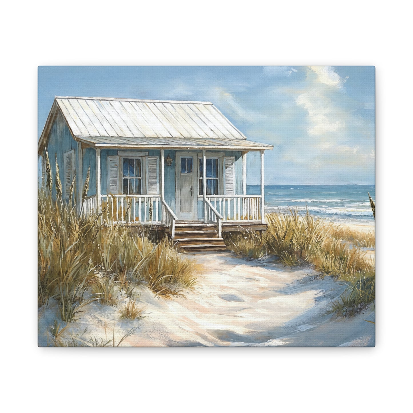 Charming Beach Cottage Canvas Art Print - Coastal Wall Decor