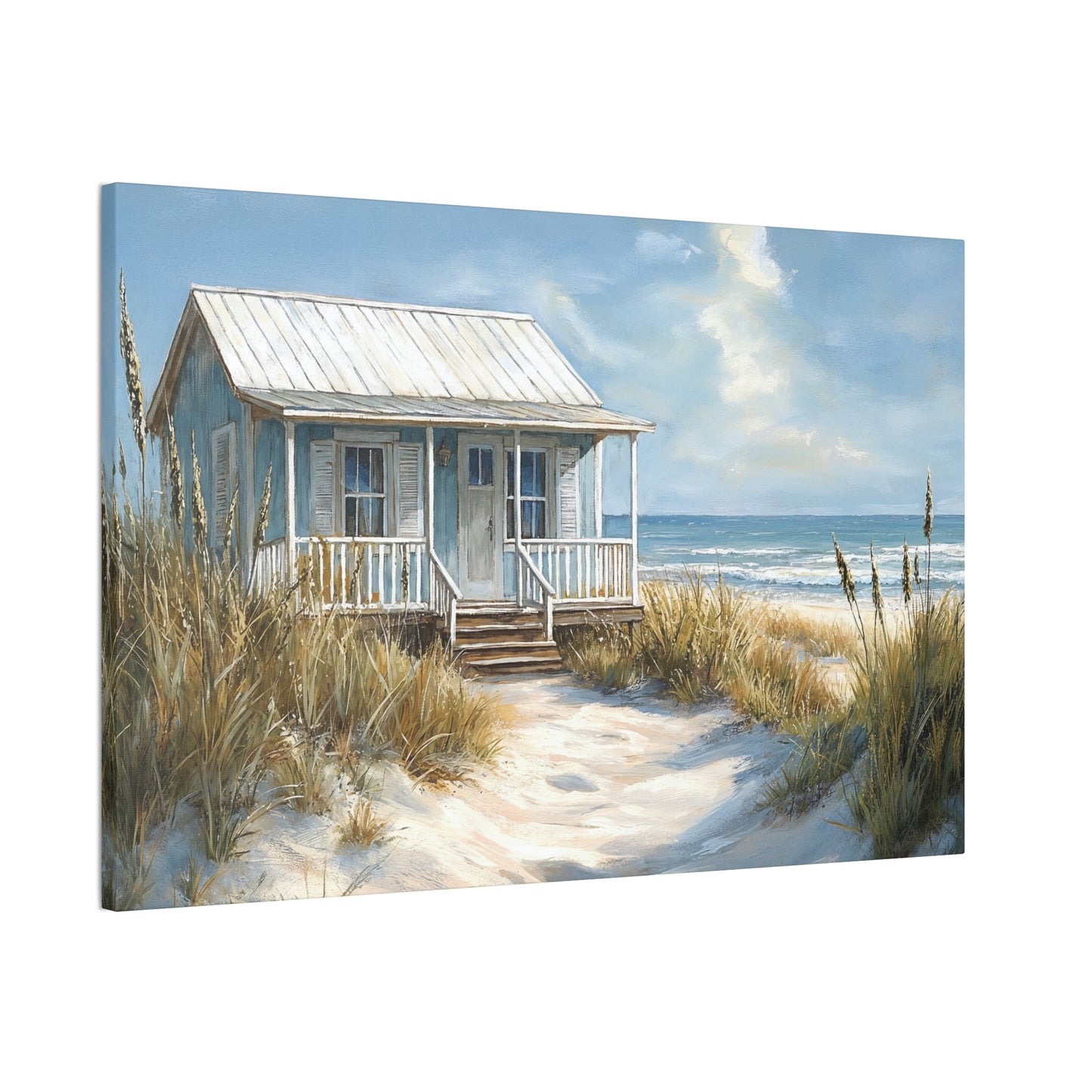 Charming Beach Cottage Canvas Art Print - Coastal Wall Decor