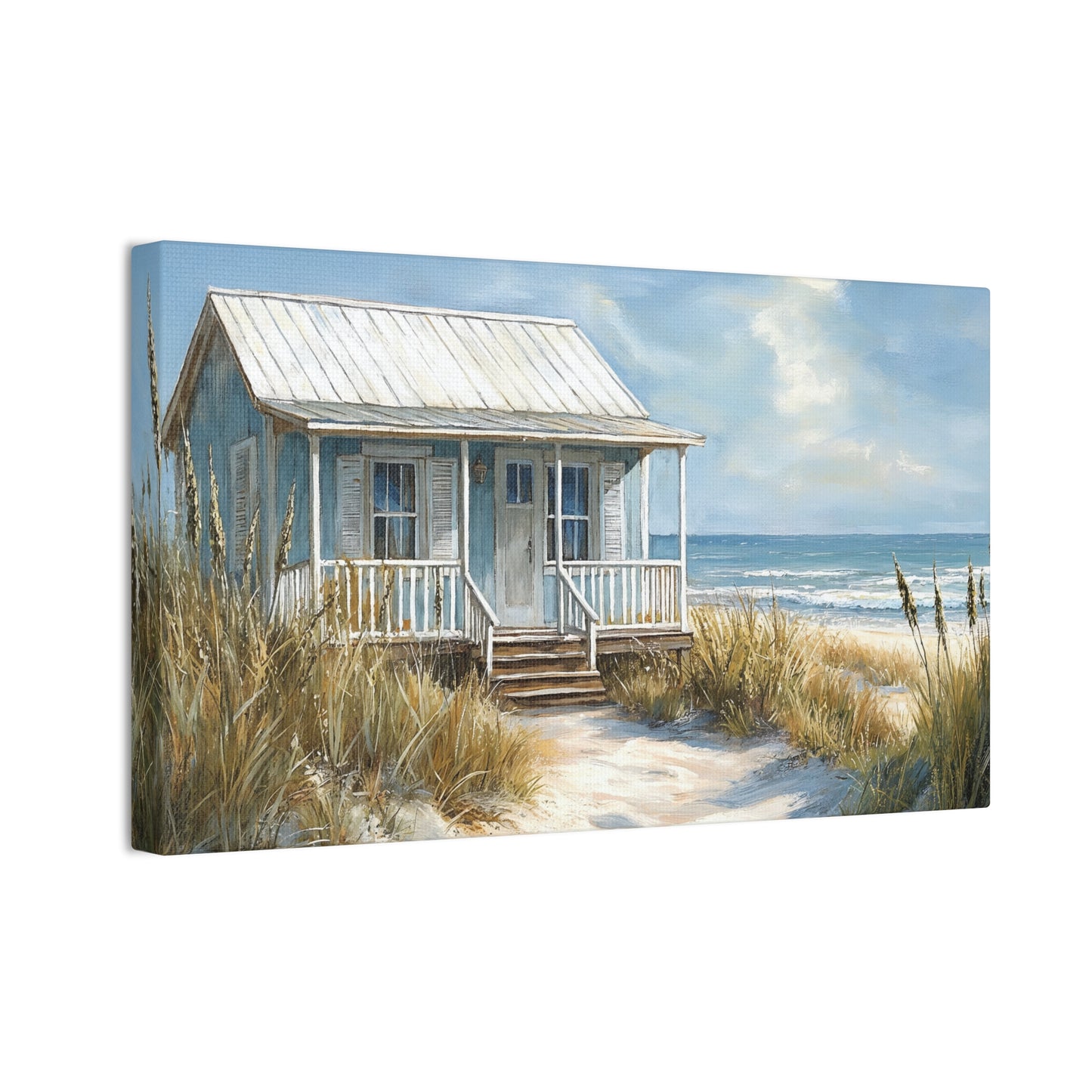Charming Beach Cottage Canvas Art Print - Coastal Wall Decor