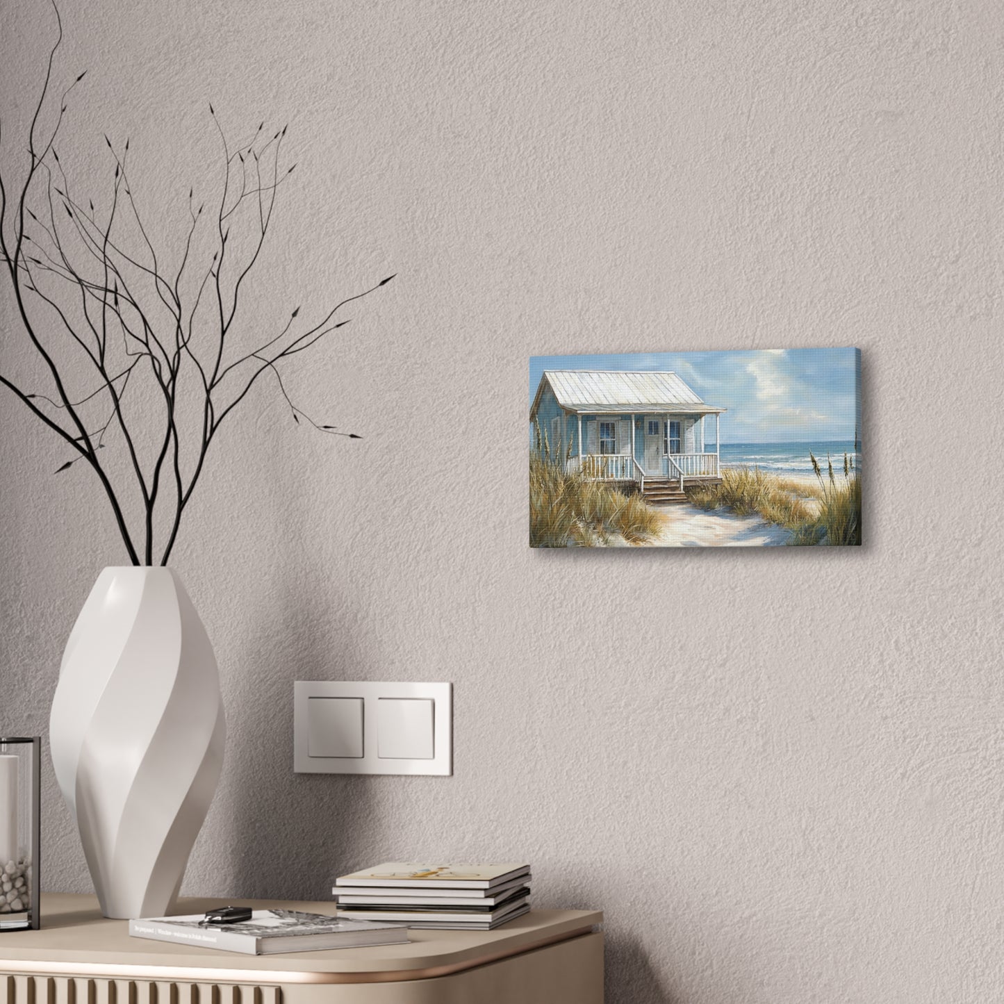 Charming Beach Cottage Canvas Art Print - Coastal Wall Decor