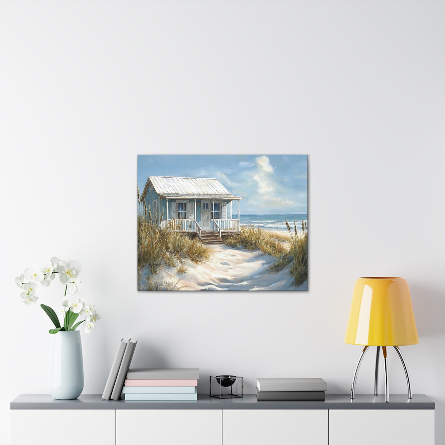 Charming Beach Cottage Canvas Art Print - Coastal Wall Decor