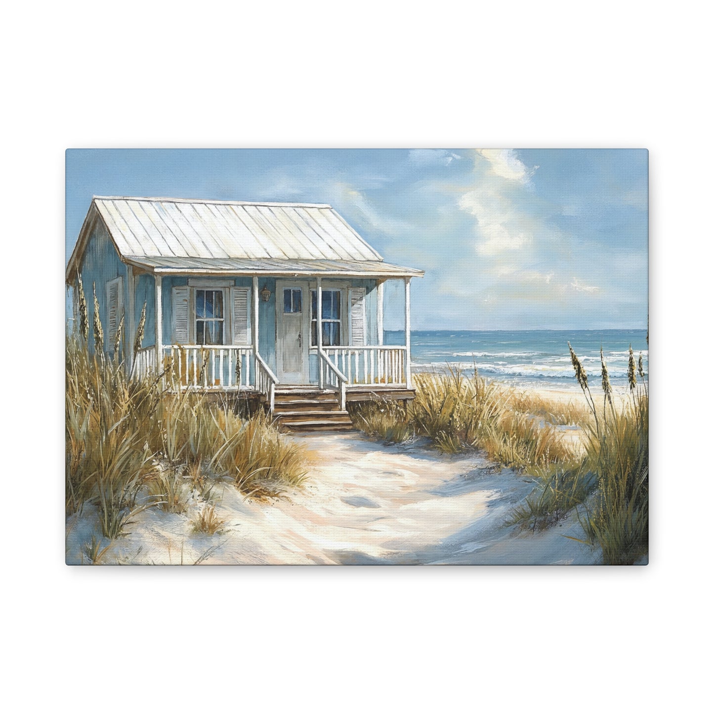 Charming Beach Cottage Canvas Art Print - Coastal Wall Decor