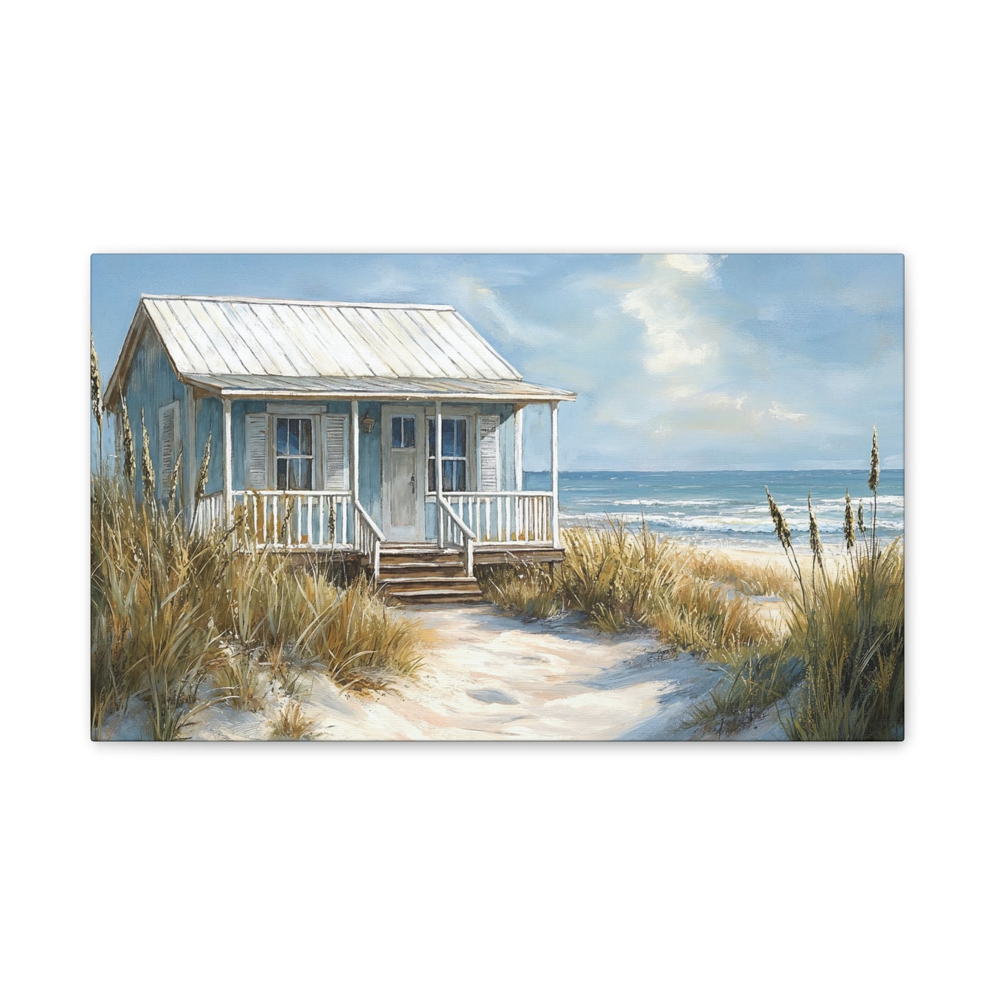 Charming Beach Cottage Canvas Art Print - Coastal Wall Decor