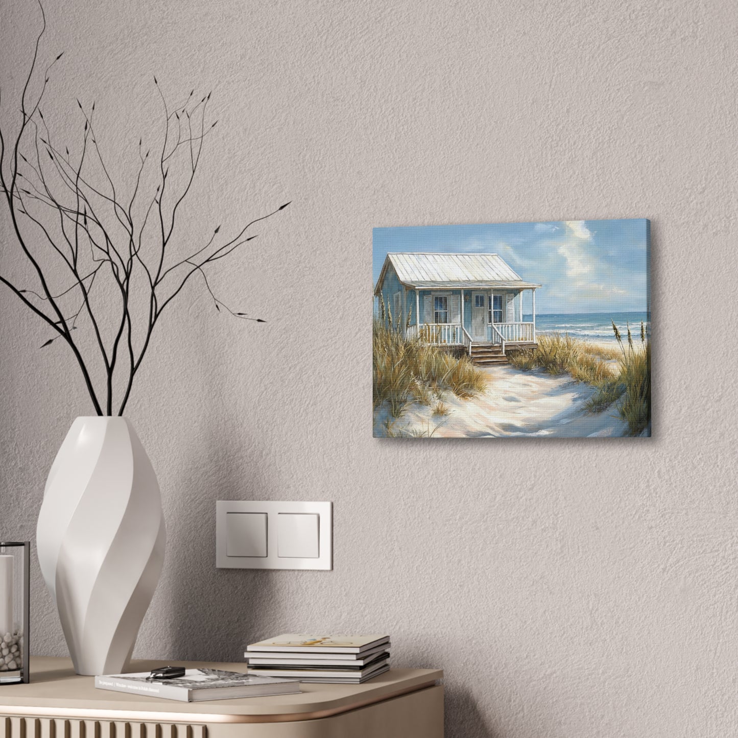 Charming Beach Cottage Canvas Art Print - Coastal Wall Decor