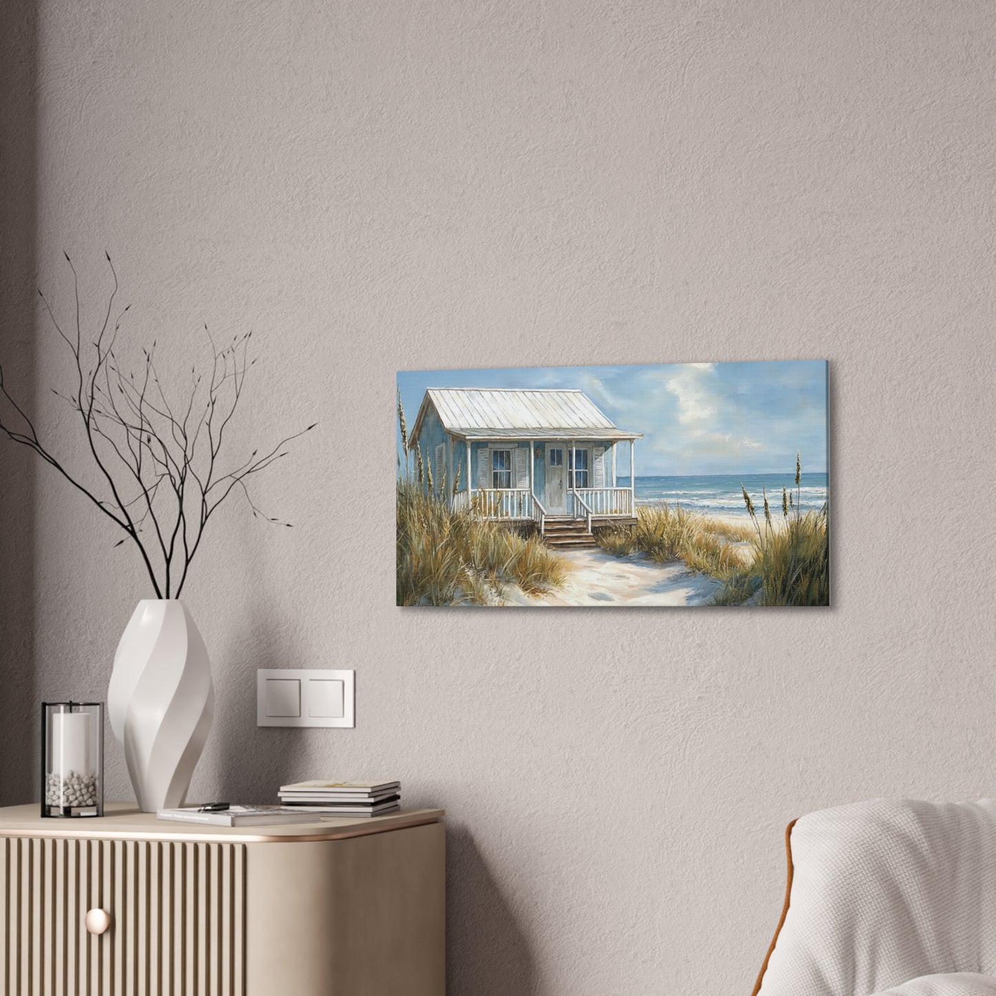 Charming Beach Cottage Canvas Art Print - Coastal Wall Decor