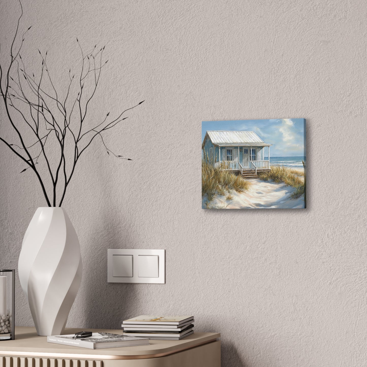 Charming Beach Cottage Canvas Art Print - Coastal Wall Decor