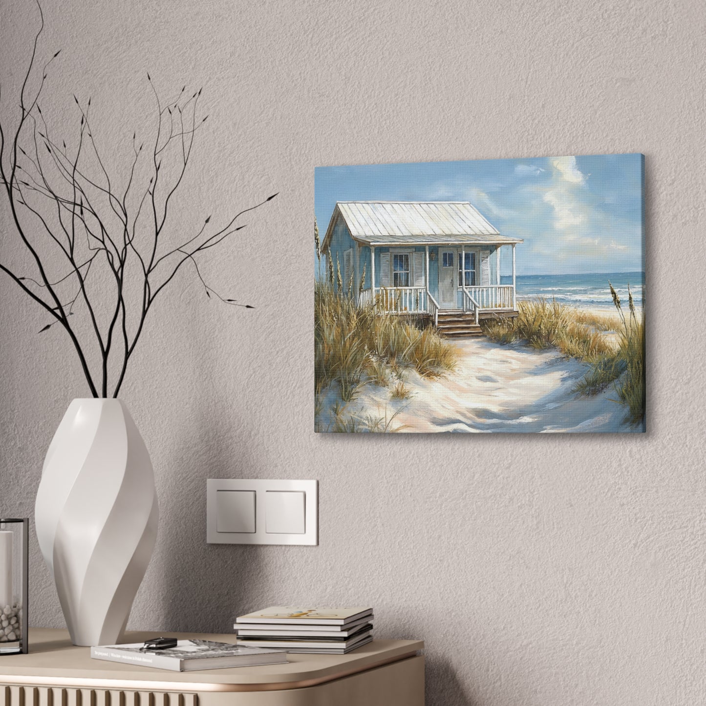 Charming Beach Cottage Canvas Art Print - Coastal Wall Decor