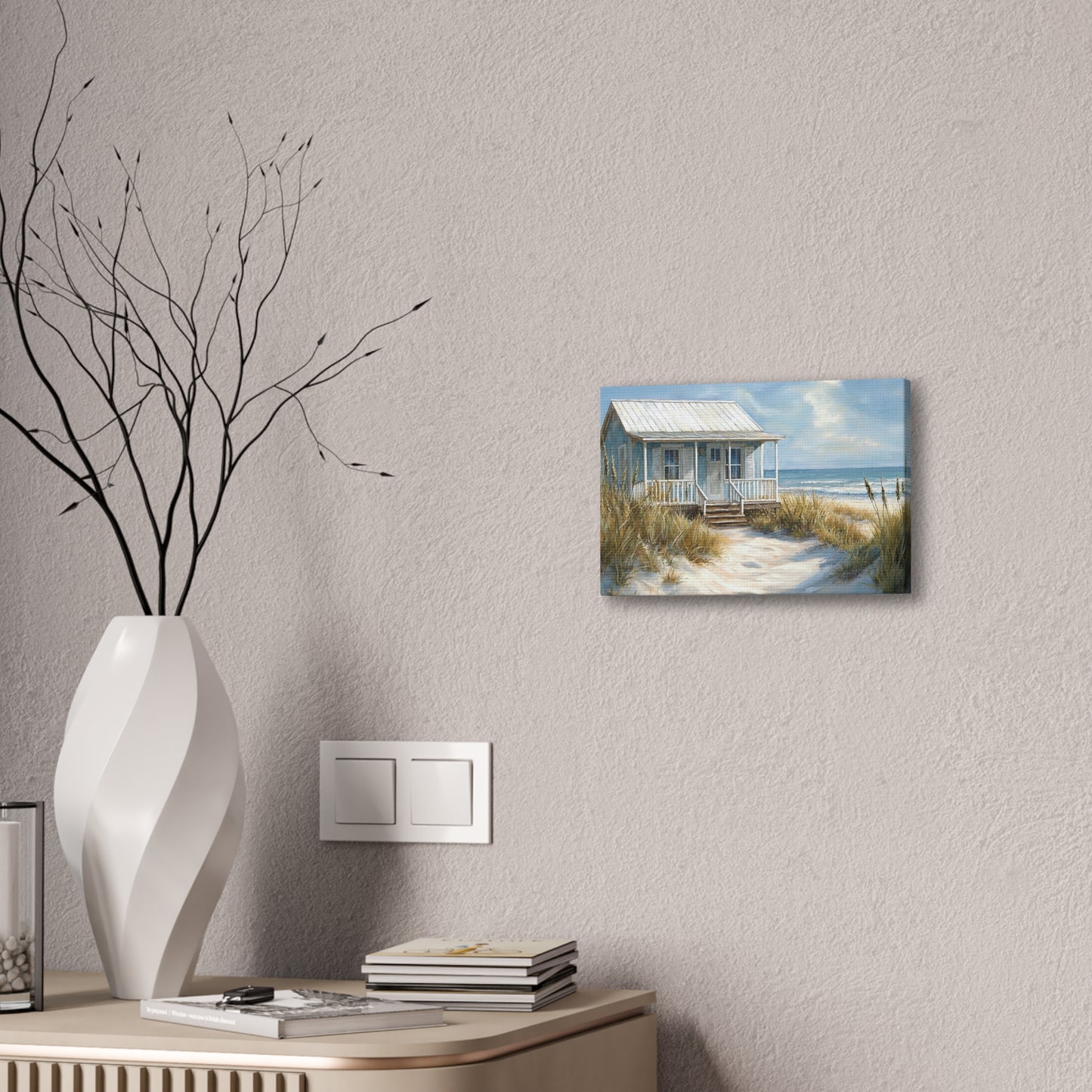 Charming Beach Cottage Canvas Art Print - Coastal Wall Decor