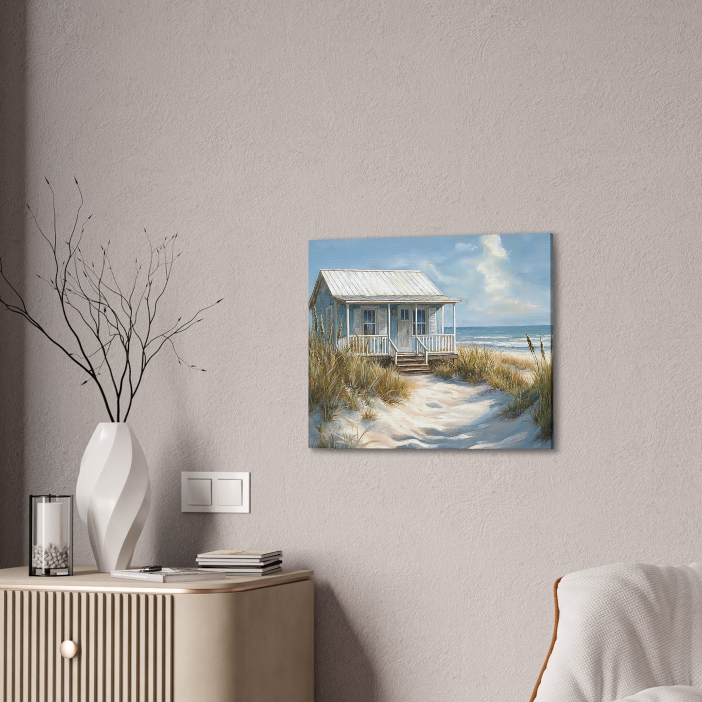Charming Beach Cottage Canvas Art Print - Coastal Wall Decor
