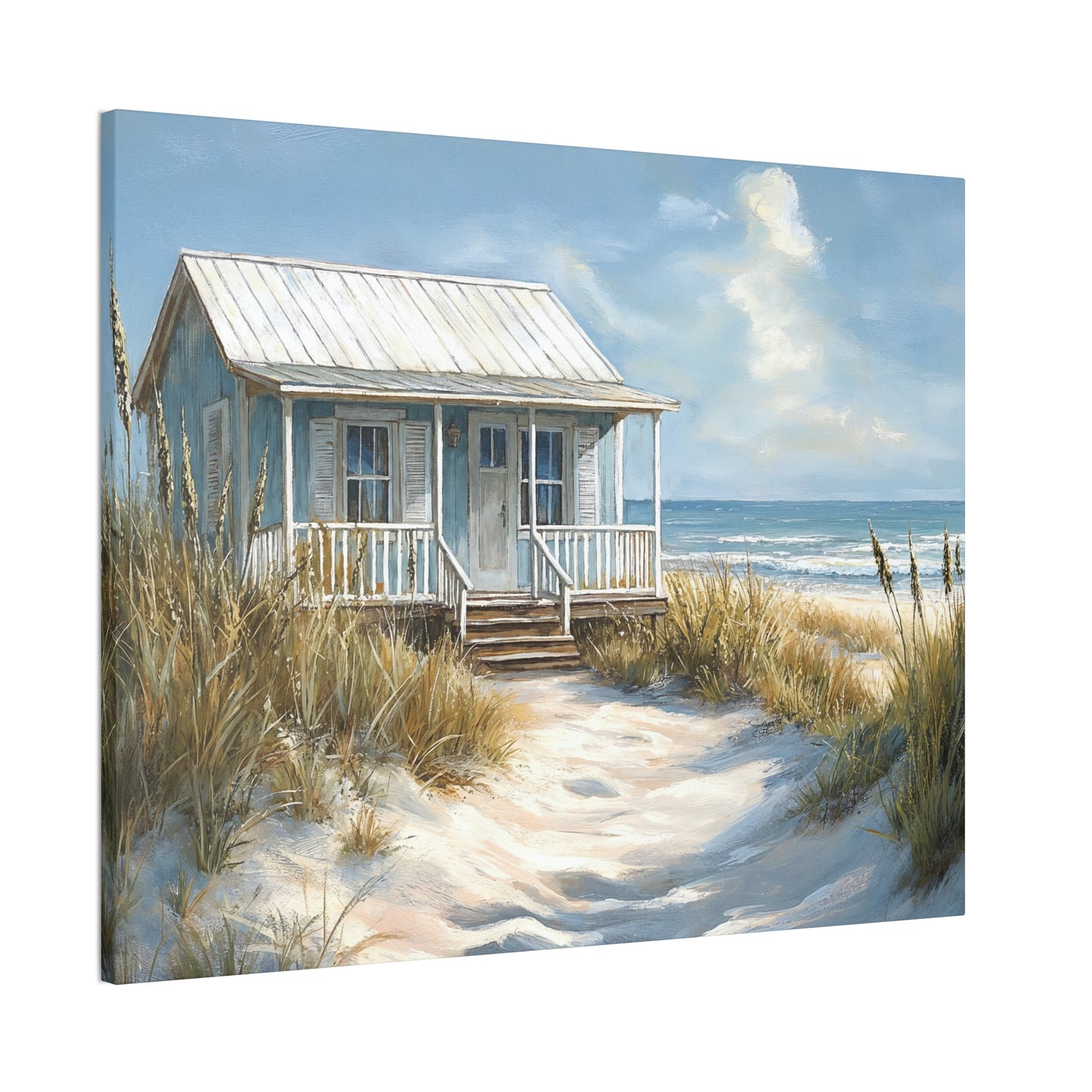 Charming Beach Cottage Canvas Art Print - Coastal Wall Decor