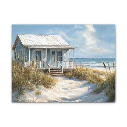 Charming Beach Cottage Canvas Art Print - Coastal Wall Decor
