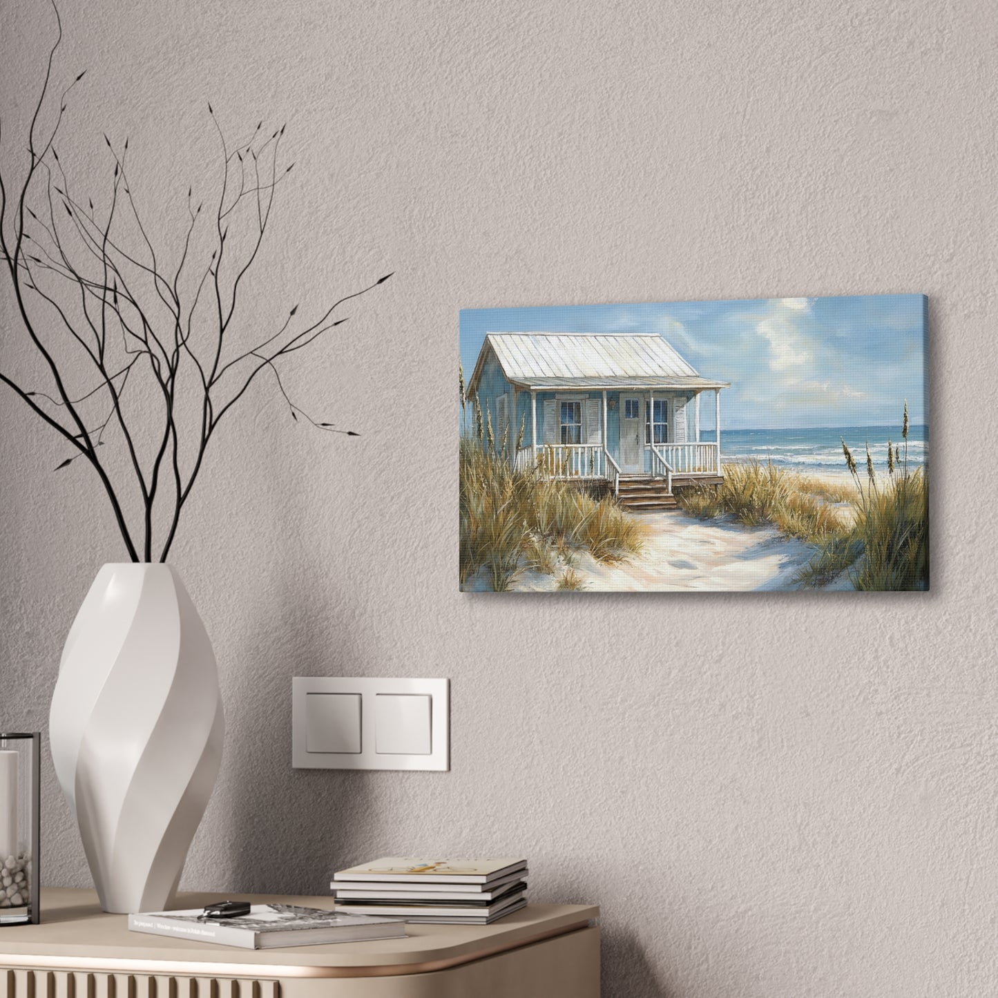 Charming Beach Cottage Canvas Art Print - Coastal Wall Decor