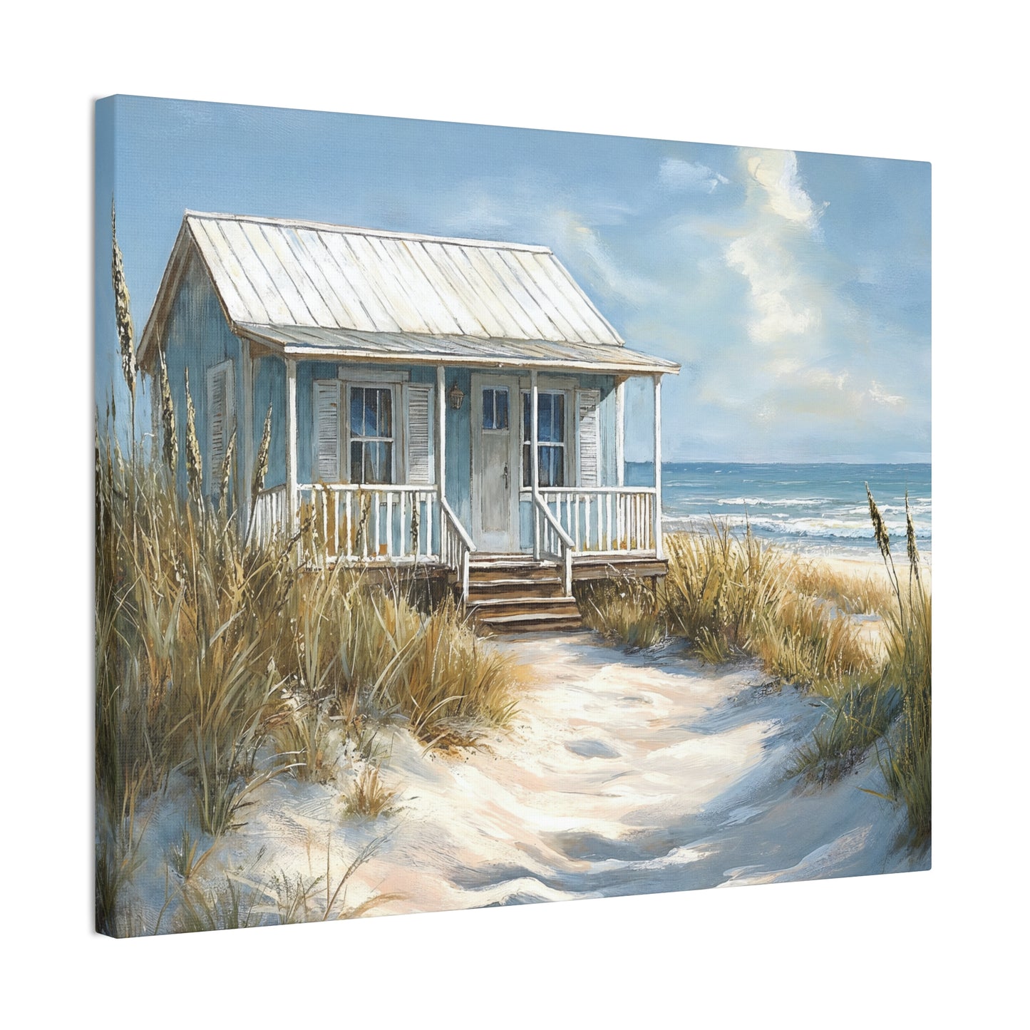 Charming Beach Cottage Canvas Art Print - Coastal Wall Decor