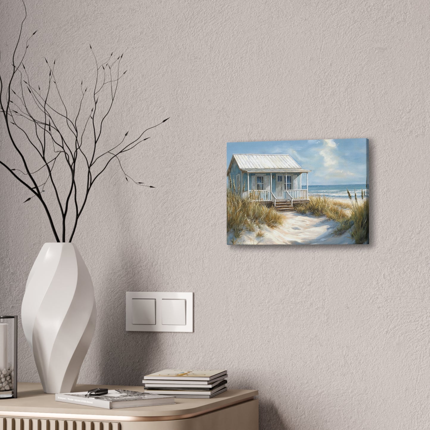 Charming Beach Cottage Canvas Art Print - Coastal Wall Decor