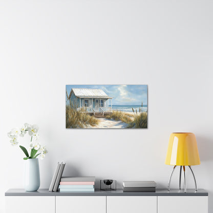 Charming Beach Cottage Canvas Art Print - Coastal Wall Decor