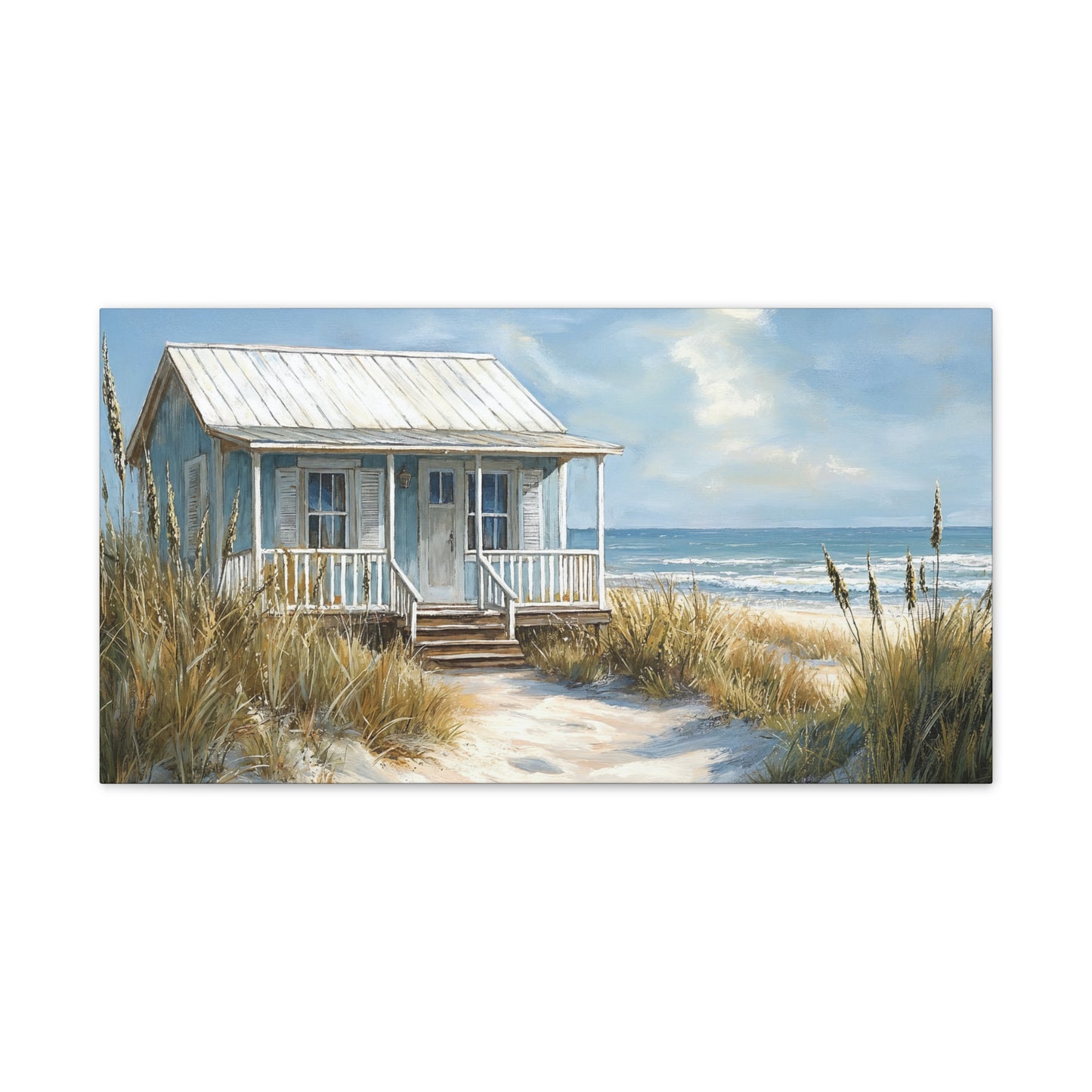 Charming Beach Cottage Canvas Art Print - Coastal Wall Decor