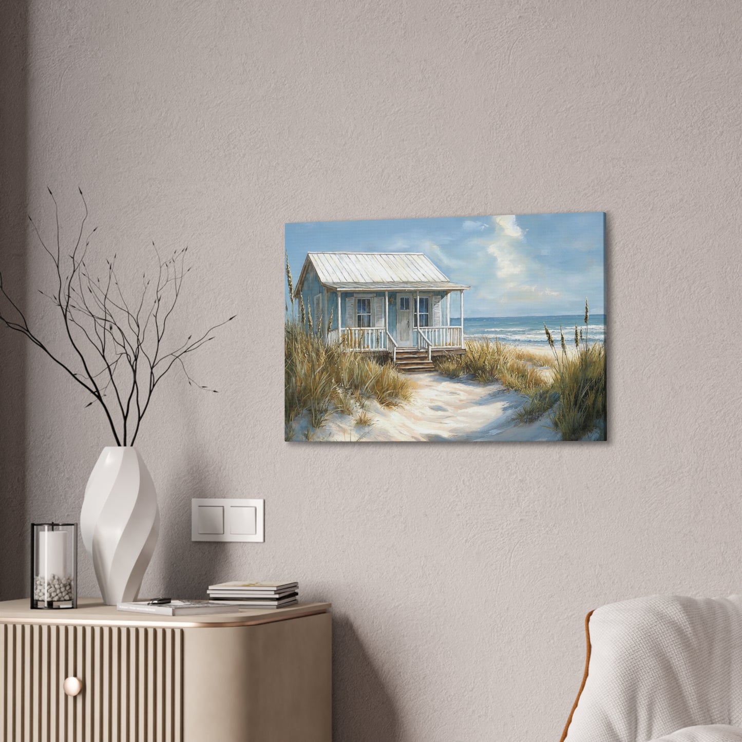 Charming Beach Cottage Canvas Art Print - Coastal Wall Decor