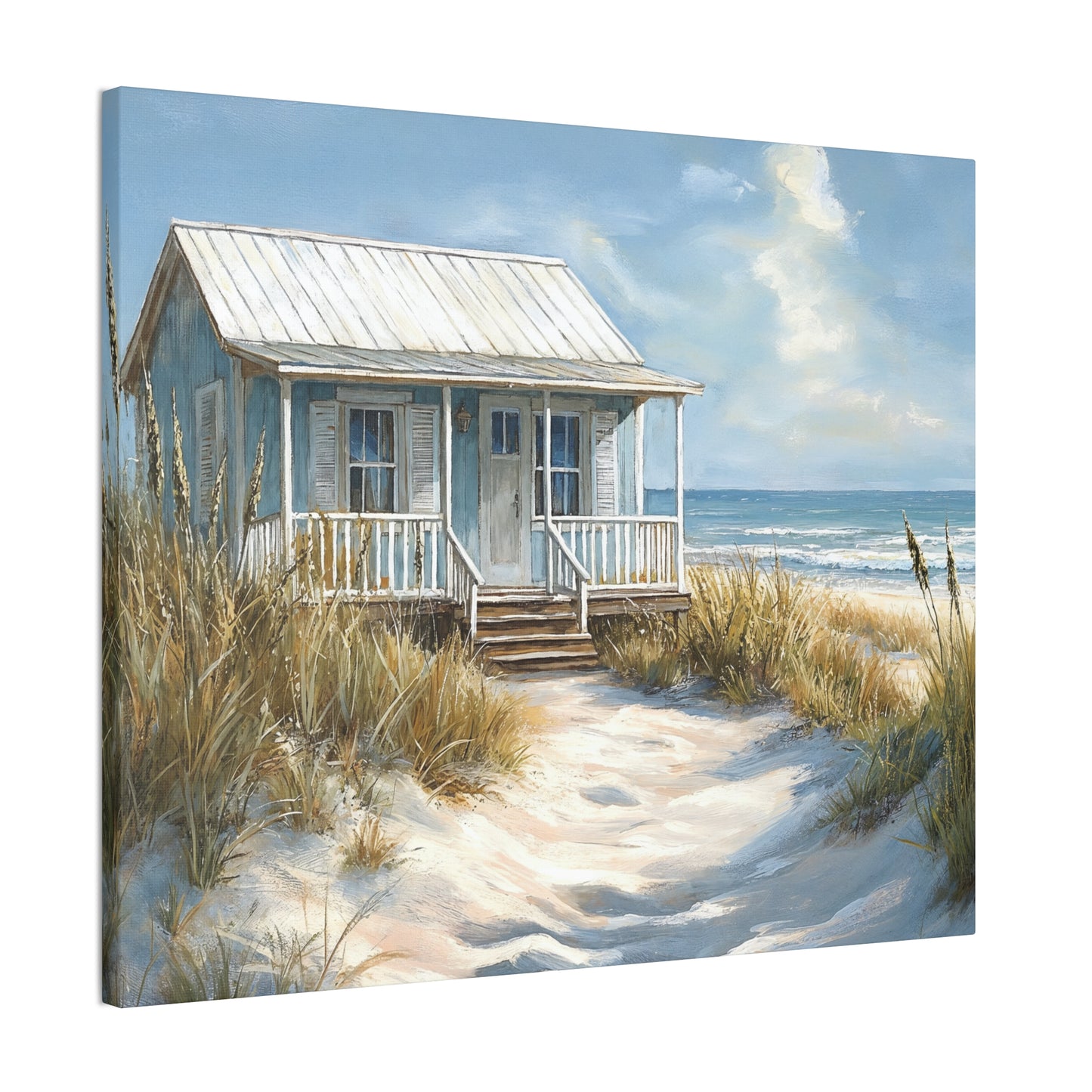 Charming Beach Cottage Canvas Art Print - Coastal Wall Decor