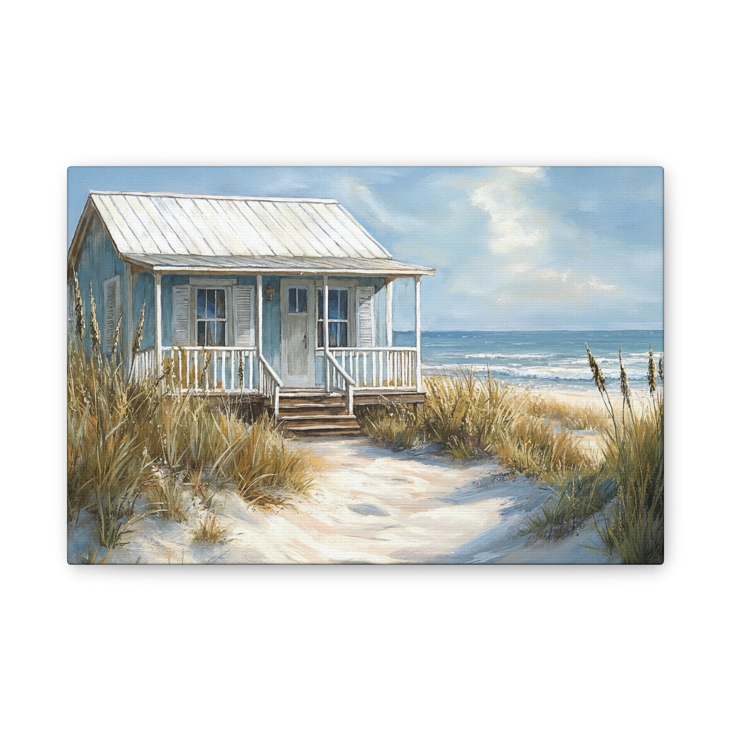 Charming Beach Cottage Canvas Art Print - Coastal Wall Decor