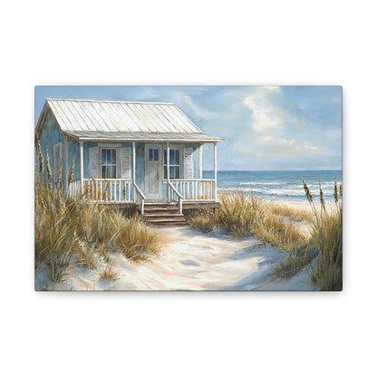 Charming Beach Cottage Canvas Art Print - Coastal Wall Decor