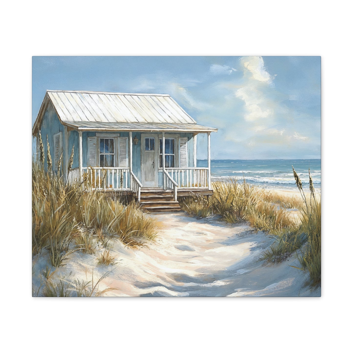Charming Beach Cottage Canvas Art Print - Coastal Wall Decor