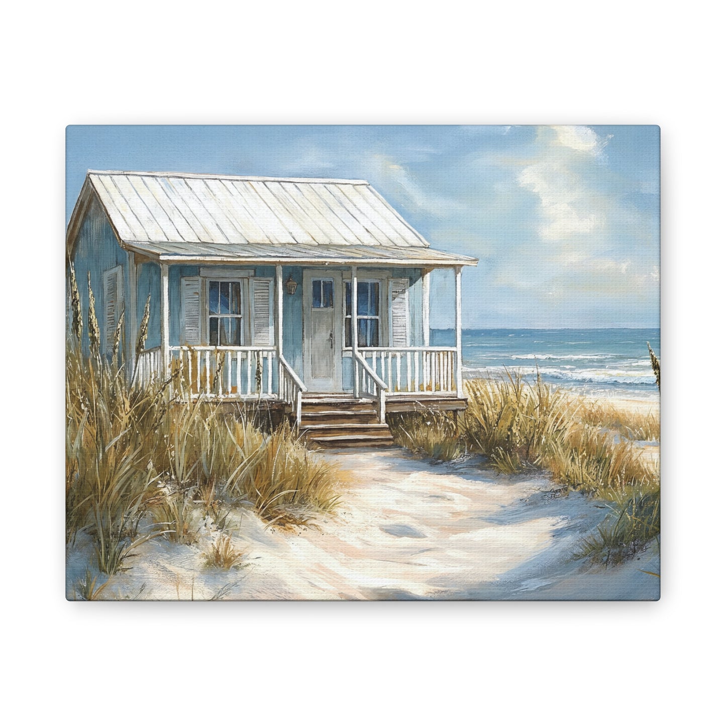 Charming Beach Cottage Canvas Art Print - Coastal Wall Decor