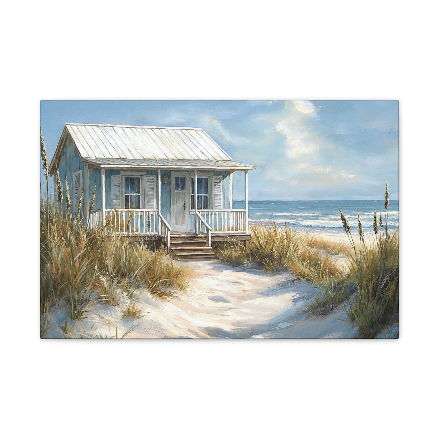 Charming Beach Cottage Canvas Art Print - Coastal Wall Decor