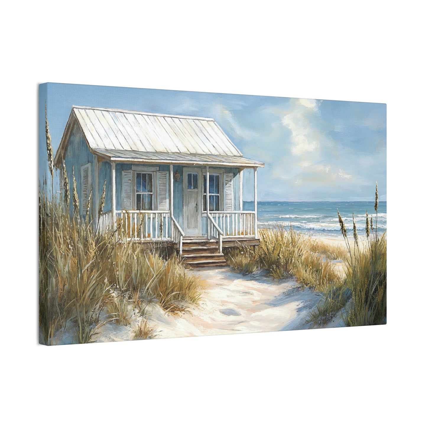 Charming Beach Cottage Canvas Art Print - Coastal Wall Decor
