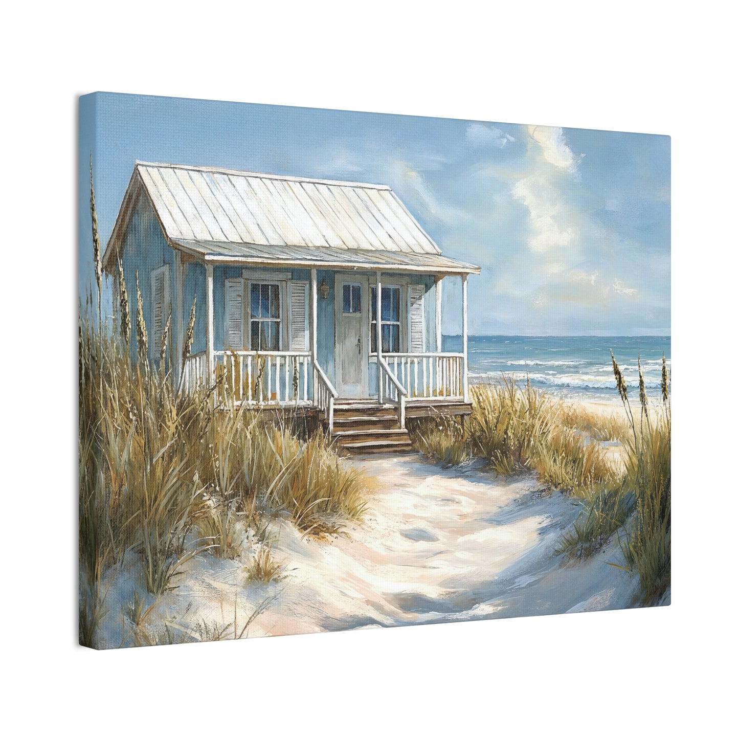 Charming Beach Cottage Canvas Art Print - Coastal Wall Decor