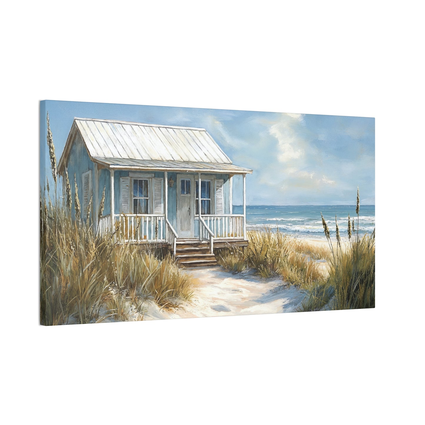 Charming Beach Cottage Canvas Art Print - Coastal Wall Decor