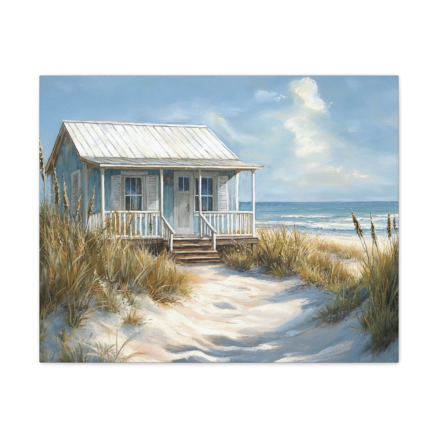 Charming Beach Cottage Canvas Art Print - Coastal Wall Decor