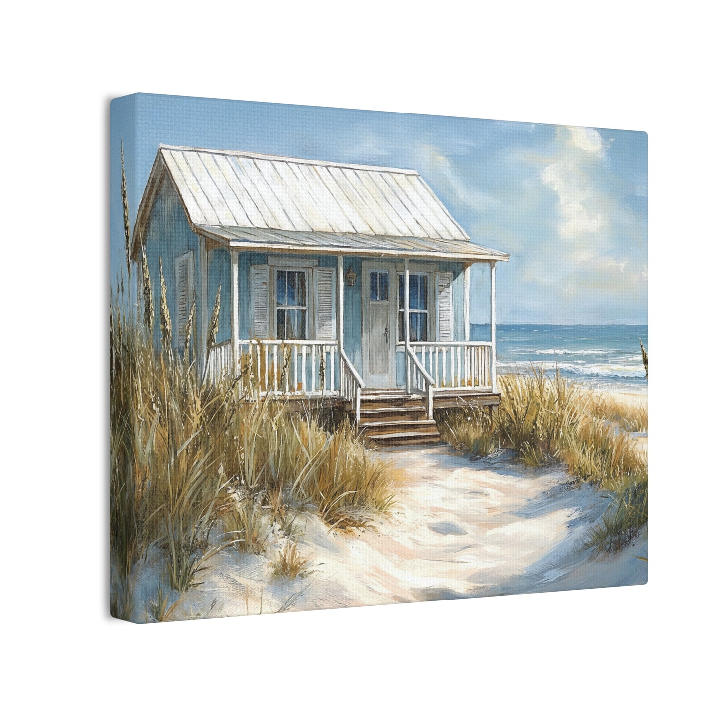 Charming Beach Cottage Canvas Art Print - Coastal Wall Decor