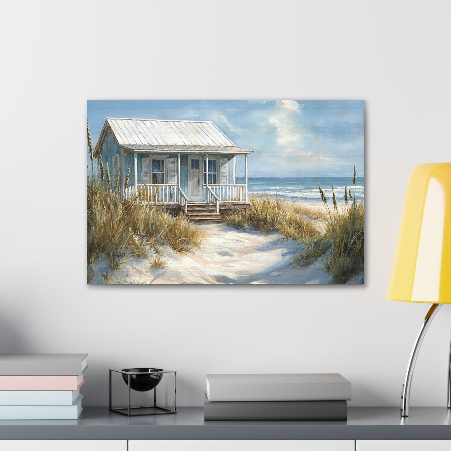 Charming Beach Cottage Canvas Art Print - Coastal Wall Decor