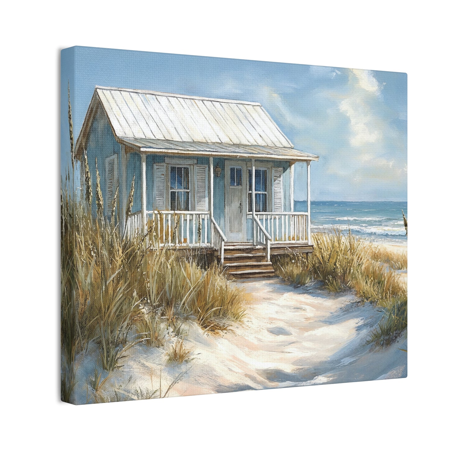 Charming Beach Cottage Canvas Art Print - Coastal Wall Decor