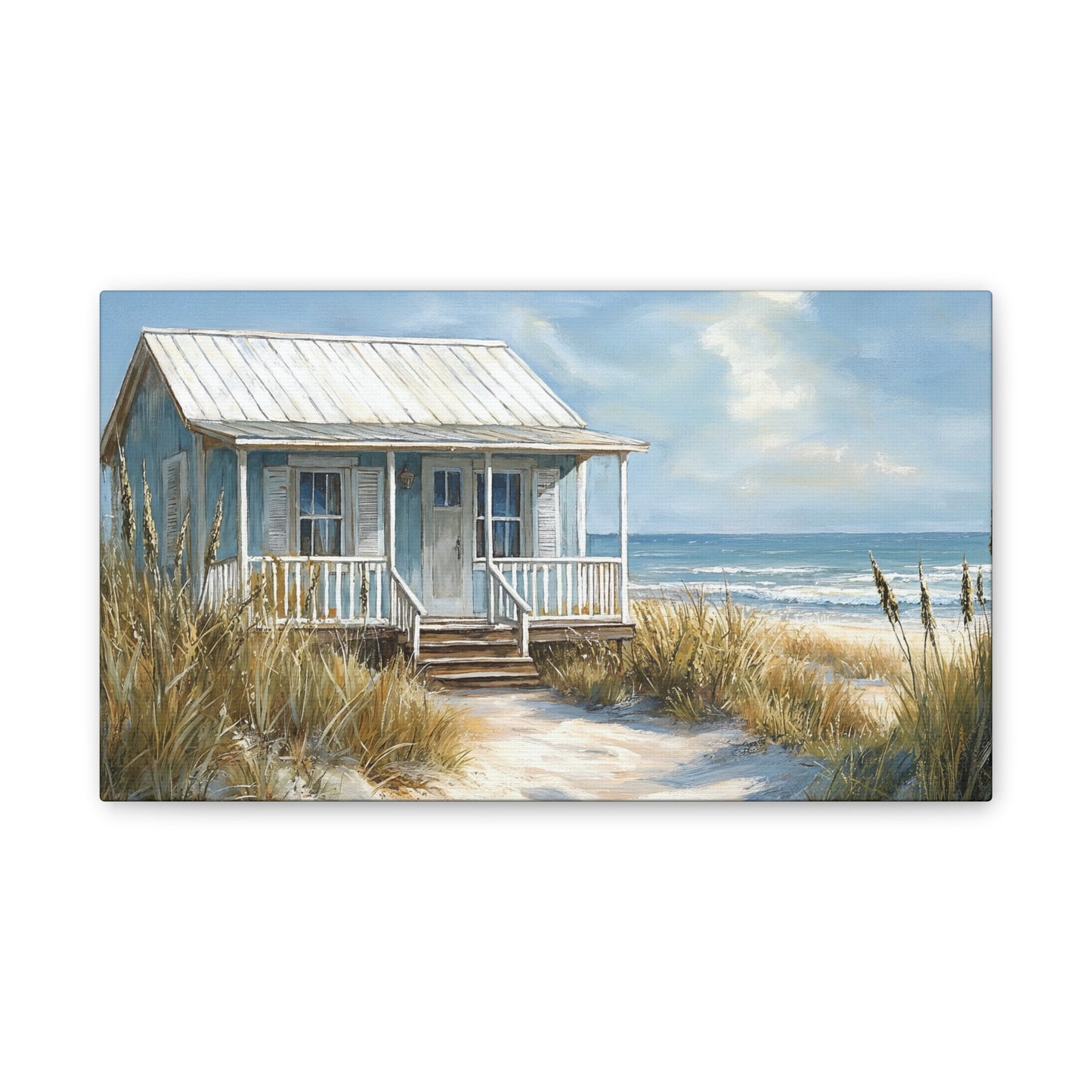Charming Beach Cottage Canvas Art Print - Coastal Wall Decor