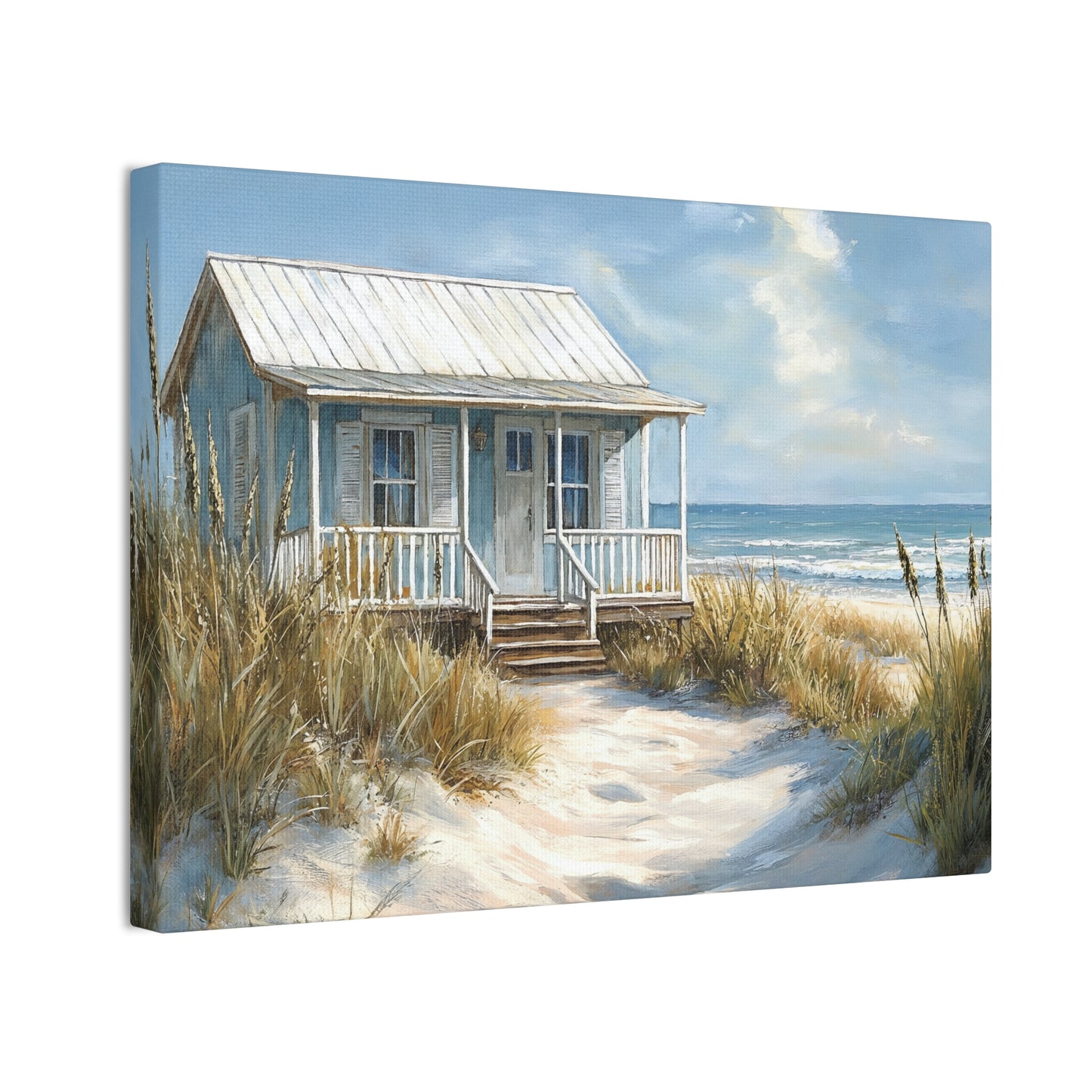 Charming Beach Cottage Canvas Art Print - Coastal Wall Decor